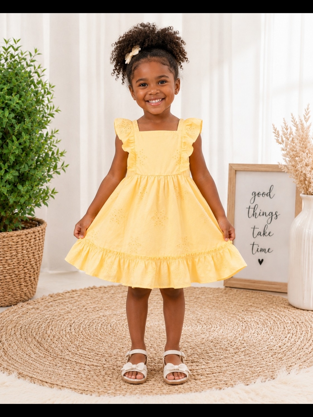 Girls' Yellow Ruffle Sundress – Charming Eyelet Dress